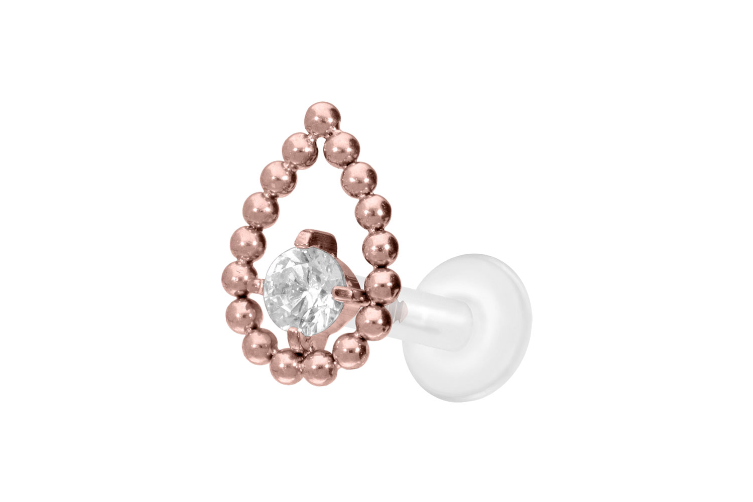 PTFE Labret Piercing mit Innengewinde + Titan-Aufsatz TROPFEN + KRISTALL